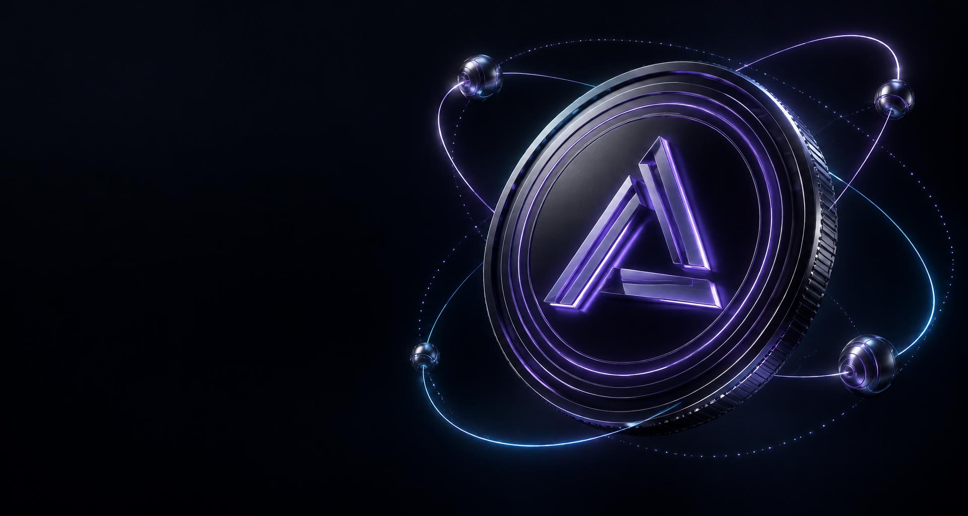 AI Credit digital token connected by luminous orbital paths